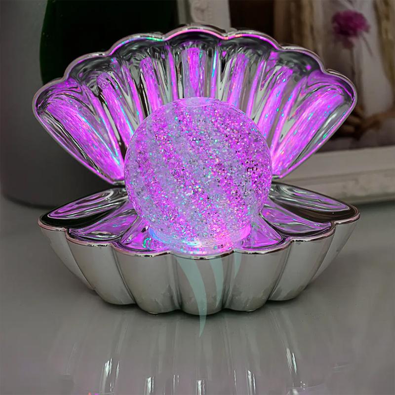 Colour Changing Glitter Sea Shell LED Mood Light USB Night Light Clam Ball 1