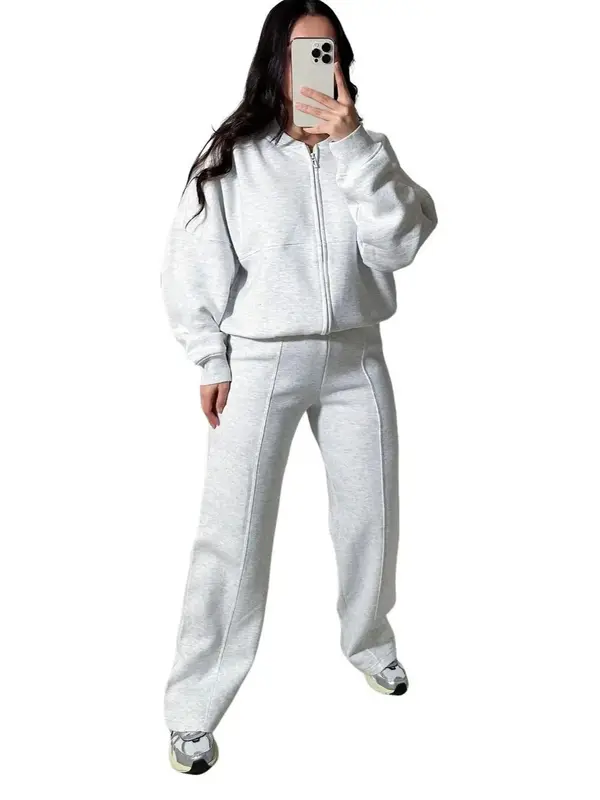 Love On Replay Bomber Jacket And Straight Leg Jogger Loungewear Set Casual Comfort Fabric Womenswear Fashion Adjustable Breathable Chic Comfortable Clothing Day Drawstring Everyday Pockets Polyester Ribbed Soft 7