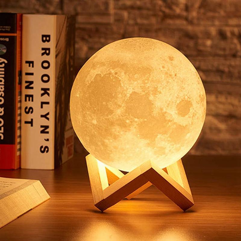 Product Introduction of 8Cm Moon Lamp LED Night Light Battery Powered with Stand Starry Lamp Bedroom Decor Night Lights Kids Gift Moon Lamp 1