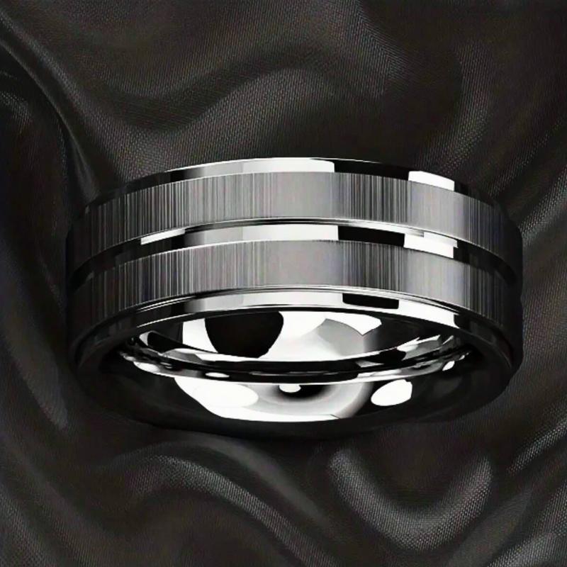 1pc 8mm Polished Stainless Steel Groove Ring for Men, Engagement Ring Jewelry, Wedding Ring, Birthday Party Gift Boyfriend, Valentine's Day Gift 5