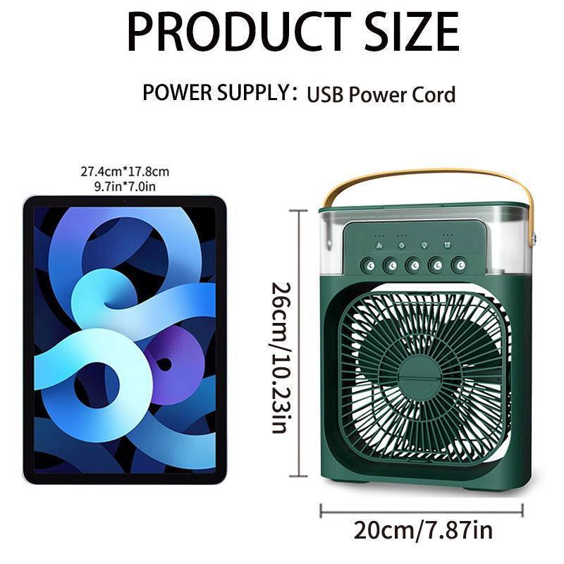 Product Introduction of USB Portable Fan with 7 Colors LED Light, 3 Wind Speeds & 3 Spray Modes for Bedroom, Nightstand, or Coffee Table 4