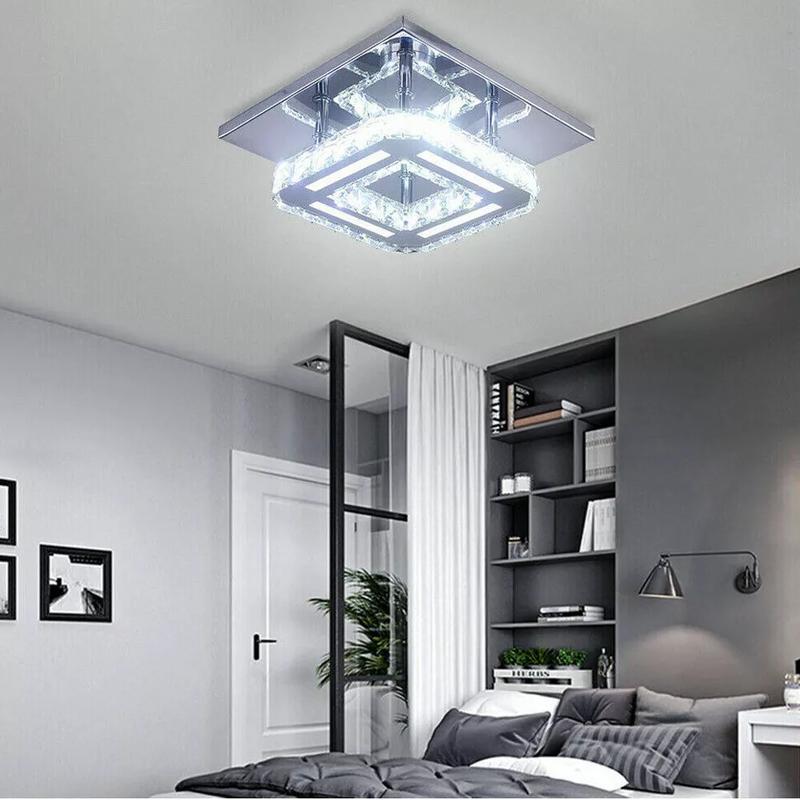 Crysta Ceiling LED Ceiling Lights Crystal Flush 21cm 12W 6000K Cold White Square Stainless Steel Mini Ceiling Lamp Crystal Chandelier Pendant Lighting Fixture for Bedroom, Kitchen, Living Room and Hallway crystal  light 1