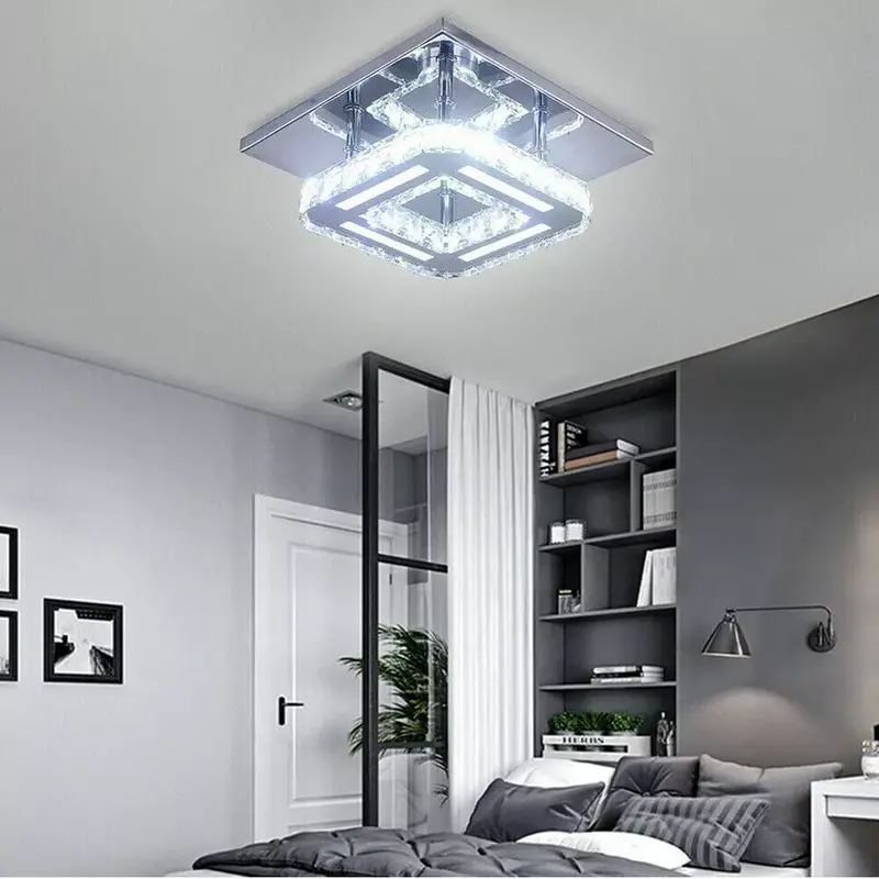 Crysta Ceiling LED Ceiling Lights Crystal Flush 21cm 12W 6000K Cold White Square Stainless Steel Mini Ceiling Lamp Crystal Chandelier Pendant Lighting Fixture for Bedroom, Kitchen, Living Room and Hallway crystal  light 1