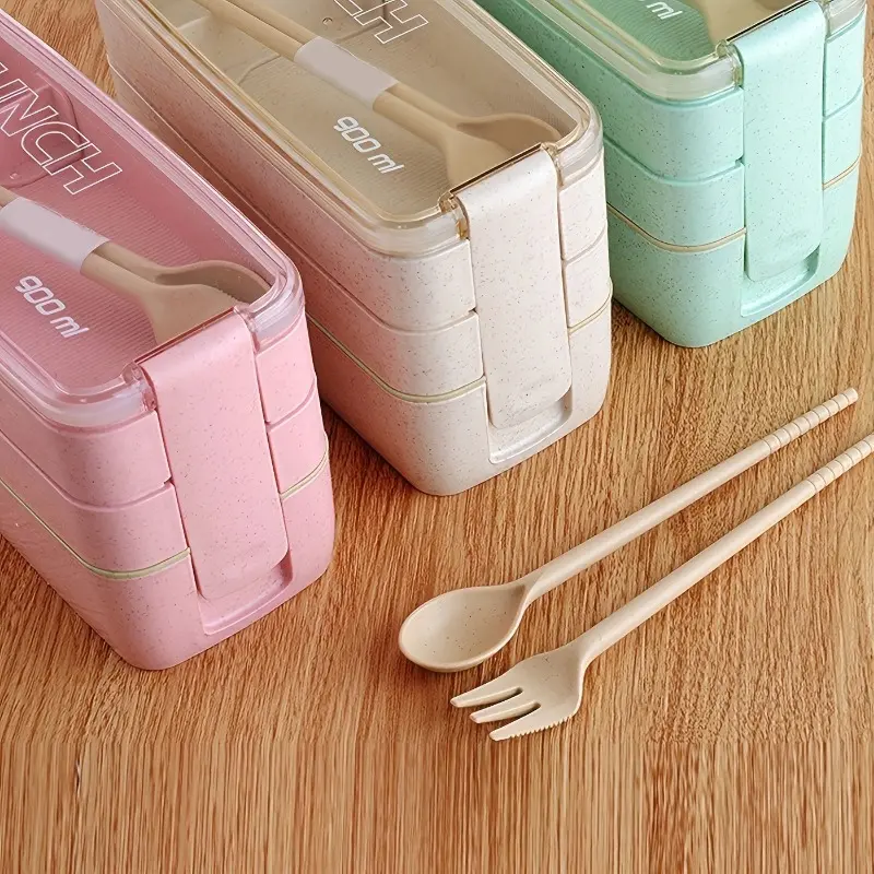 【SHARIFAN】1 Set 3-in-1 Bento Box Set - Microwave And Dishwasher Safe Lunch Box With Dividers And Utensils - Perfect For School, Travel, And Snacks Tableware