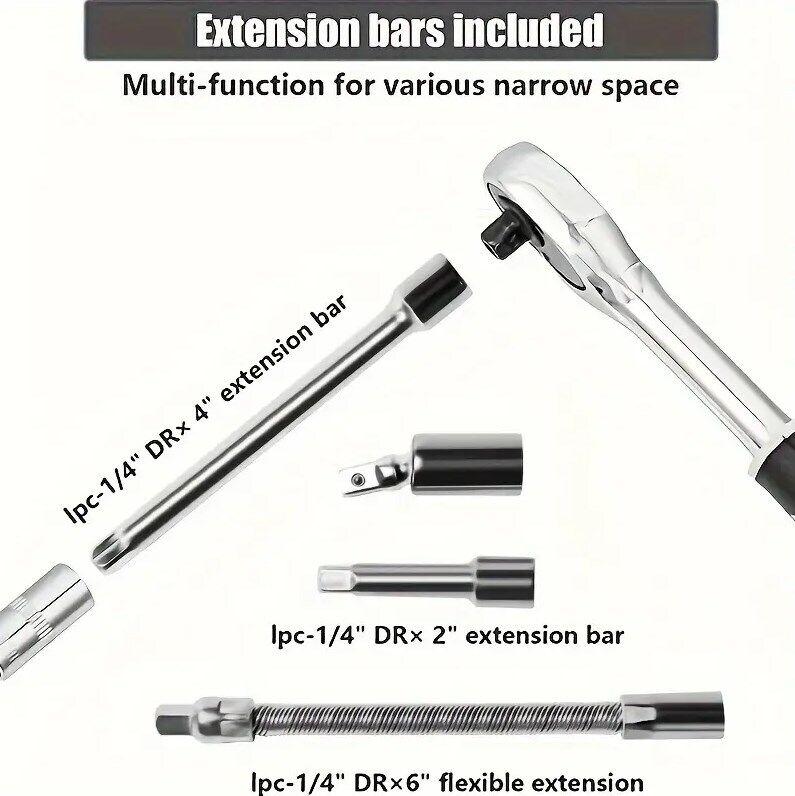 Product Introduction of 46 PCS ratchet set with socket 1/4" drive and extender, boxed, for automotive UK 8