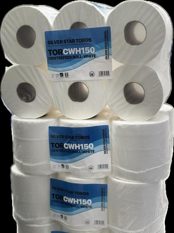 150M Silverstar Toros Pure White 2-Ply Centrefeed Rolls Pack of 6 - 150m Each Rolls for Cleaning & Hygiene - Wipes, Toilet 4