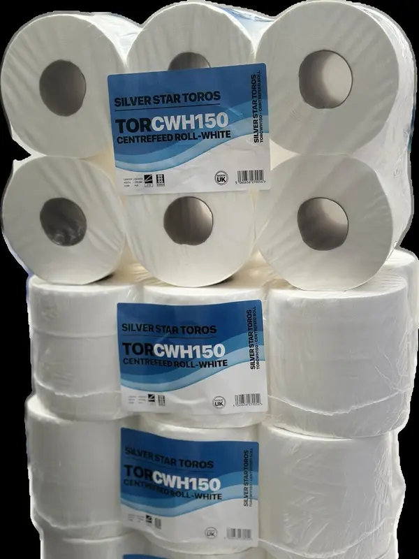 150M Silverstar Toros Pure White 2-Ply Centrefeed Rolls Pack of 6 - 150m Each Rolls for Cleaning & Hygiene - Wipes, Toilet 4