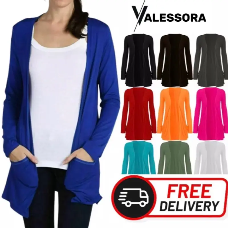 EFTINAN Women's Long Sleeve Cardigan with 2 Front Pockets, Stretchy and Lightweight, UK 8-26 - Tops, Basic, Womenswear, Minimalist, Knitwear