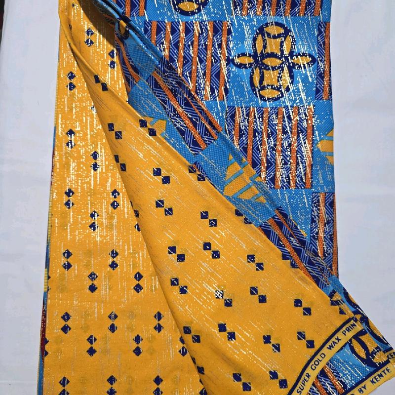 100% Kente Wax Gold Print Cotton/ Ankara / Lungi / Liputa 4