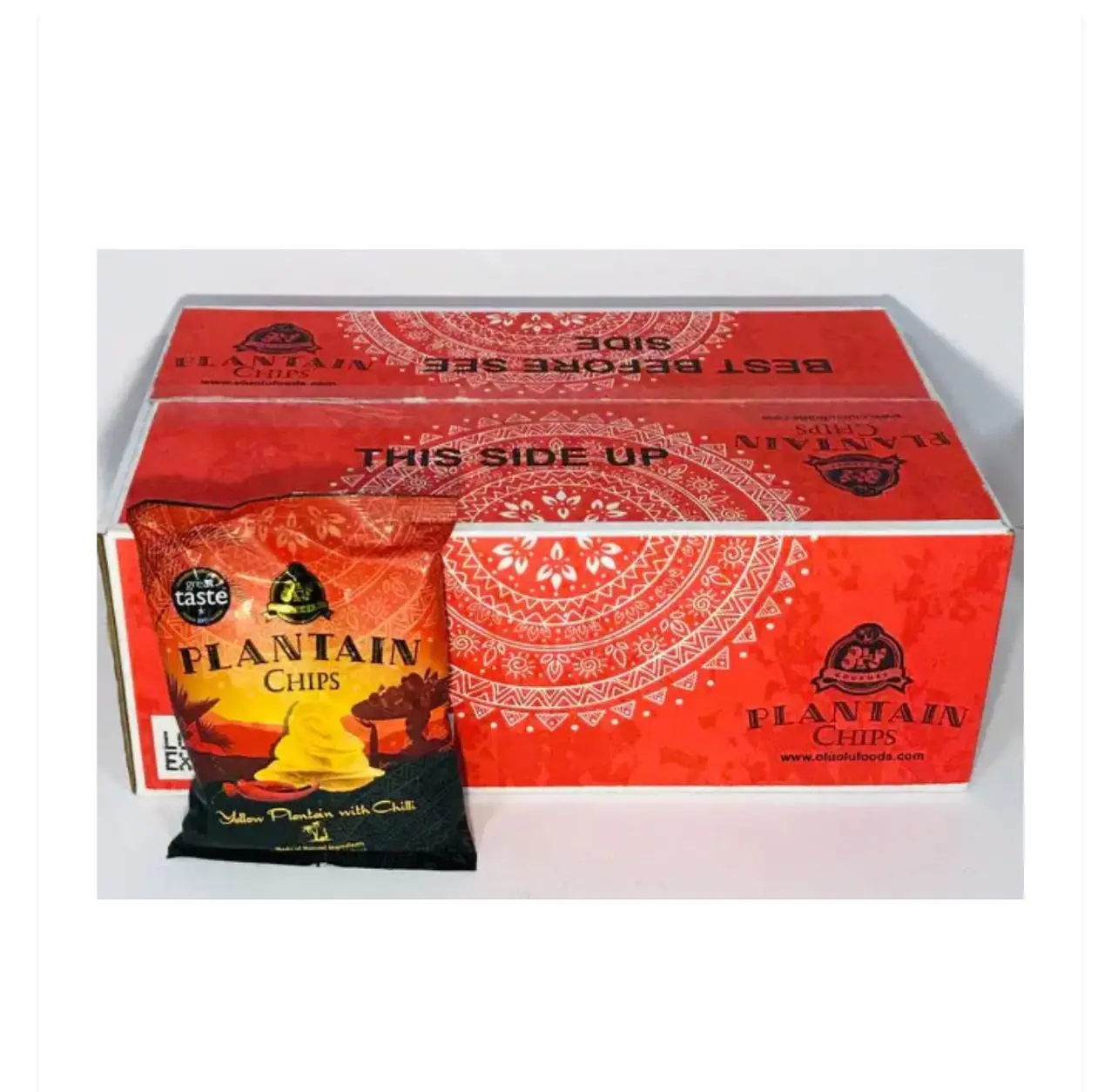 Olu Olu Plantain Chip bOX OF 24 Snack Crispy. doritos crash Crunchy Taffy