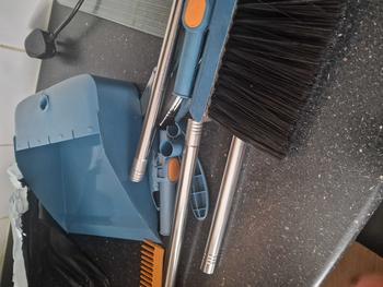 Product Review of Long Handled Dustpan and Brush Set Strong Metal Handle Dust Pan & Broom Sweeper Cleaning Collapsible from K**m 0