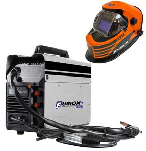 Autojack Mig Master 130Amp Gasless Welder with Orange Helmet, Weld Wire & Torch, 4 Stage Power Settings, Variable Speed Control, Soldering Station