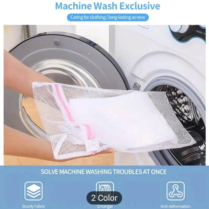 2pcs Laundry Bag Set, Thick Mesh Storage Bag, Protective Washing Bag, Polyester Mesh Zipper Bag - Handheld, Accessories Cloth laundry  set bra  washing 5