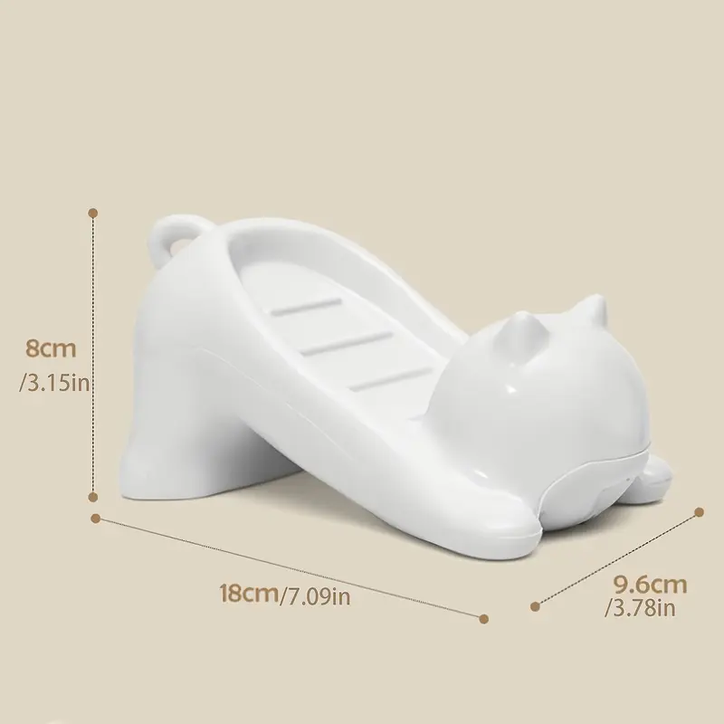 1pc Cat-Shaped Plastic Soap Dish, Oval Tabletop Decor Soap Drain Holder for Bathroom Sink, Multipurpose Soap Storage Rack, Ideal Gift for Soap Storage 8