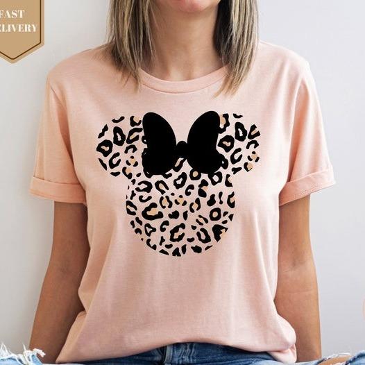 Leopard Print Minnie Mouse Shirt, Cute Mom Shirt, Leopard Minnie Ear Shirt, Leopard Women Shirt, Family Vacation Shirts 3