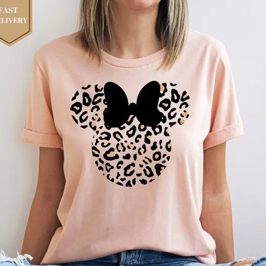 Leopard Print Minnie Mouse Shirt, Cute Mom Shirt, Leopard Minnie Ear Shirt, Leopard Women Shirt, Family Vacation Shirts 3