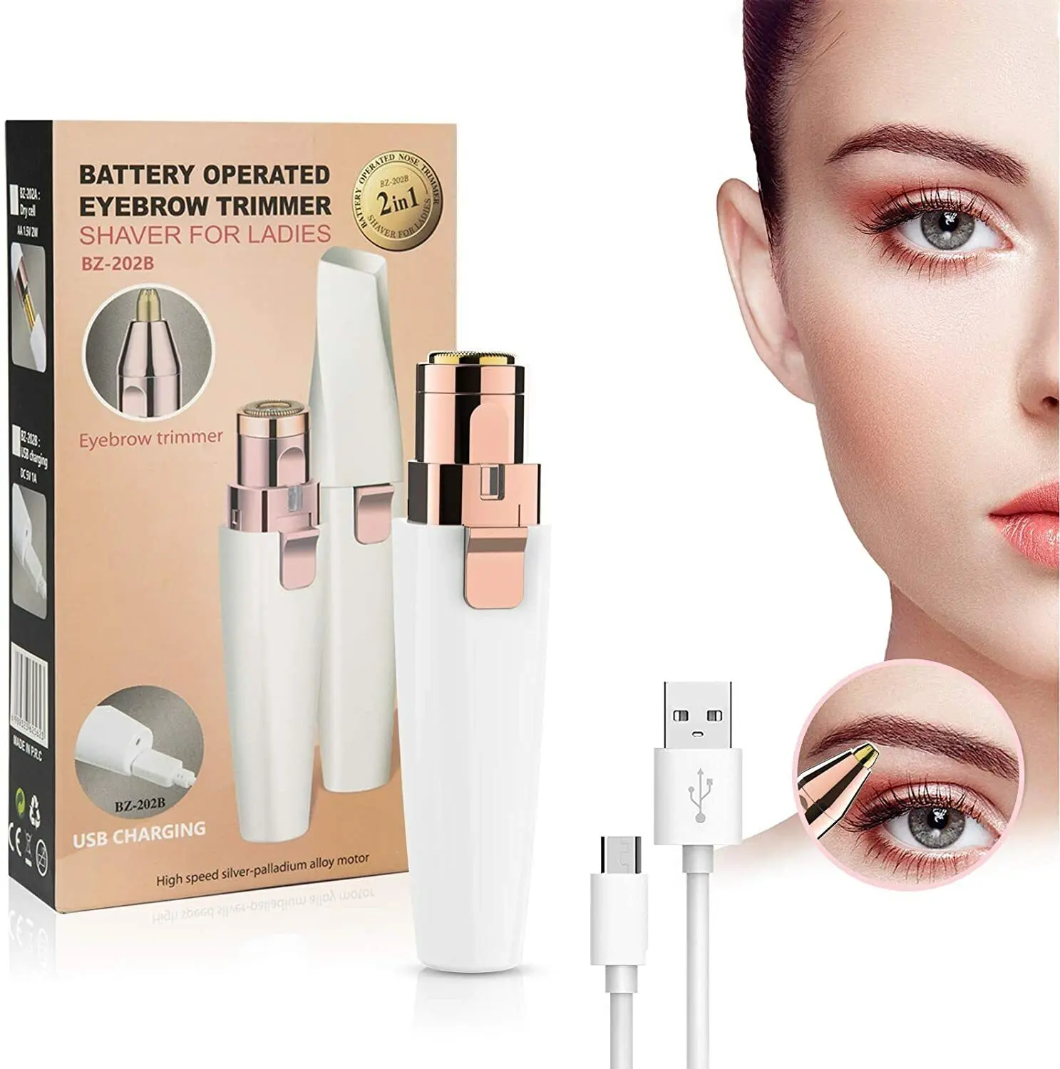 Rechargeable Eyebrow Trimmer Facial Hair Remover for Women, 6 IN 1 Eyebrow Razor Set Painless Hair Remover, Eyebrow Lips Body Facial Hair Removal for Women with LED Light, 4 Eyebrow Tweezers Portable Safe & Comfortable