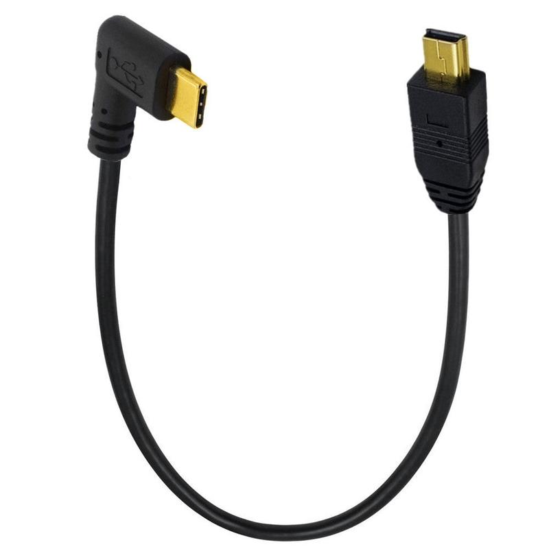 USB 3.1 Type C Angled Male to Mini USB Male Data Charging Cable 0.25m 1