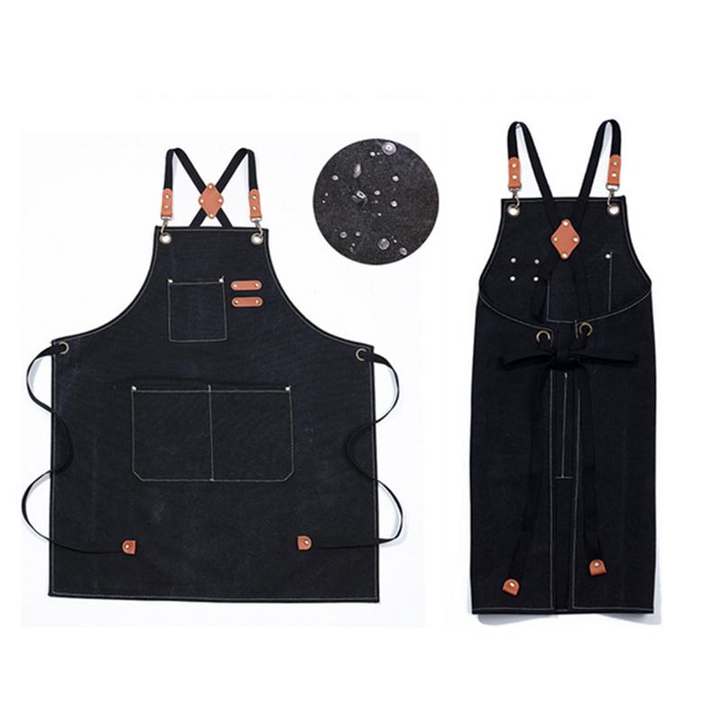 Waxed Canvas Apron for Woodworking Chef Workshop Unisex - Black 3