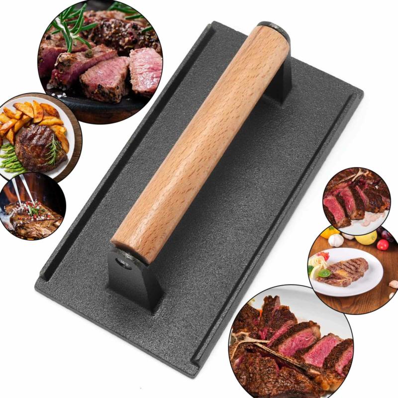 Cast Iron Grill Steak Weight Bacon Press Flat BBQ Hamburger Meat Patty Cooking Kitchen Utensils 6