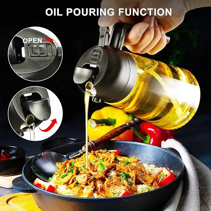 Oil Spray Bottle and Olive , Oil Sprayer for Cooking Air Fryer 500ML/ 17OZ for Cooking, Kitchen, BBQ, Air Fryer, Salad, Baking(1pcs Black) Utensils Nozzle multicoloured spray type oil dispensers oil  dispenser oil  dispenser  bottle 3