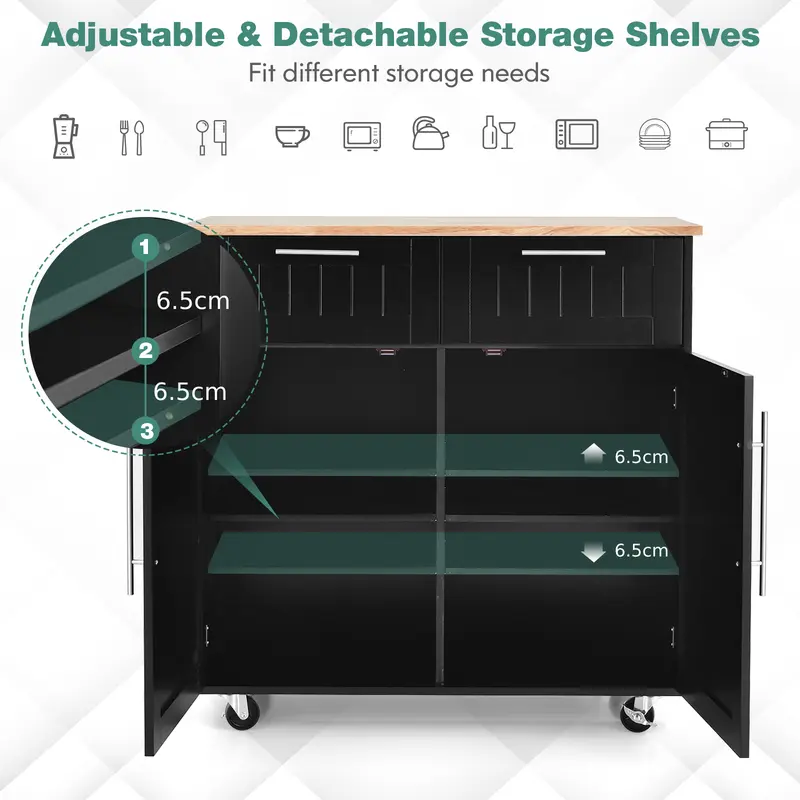 COSTWAY Rolling Kitchen Island with 2-Door Storage Cabinet 1