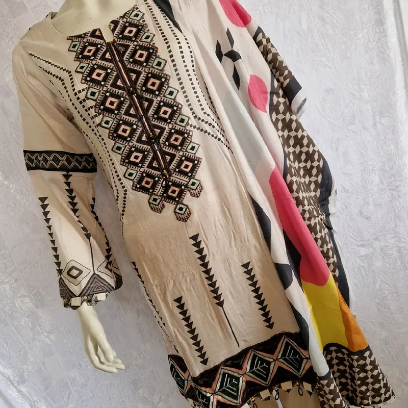 Gorgeous 3 Piece Summer Lawn Suit with Embroidery Work and Embellishments with Chiffon Dupatta by Soni Dresses  Traditional Womenswear Pakistani Desi Fashion 2