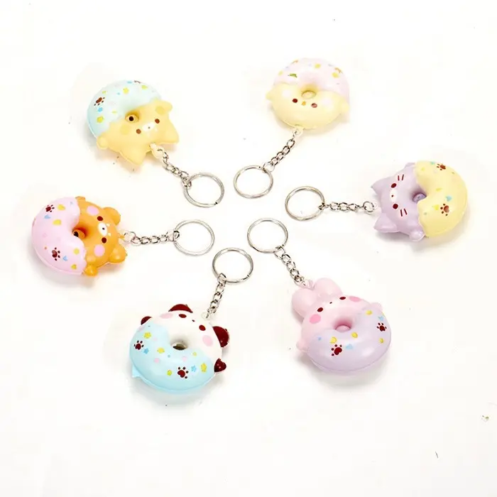 1pcs Soft Donut Keychain Slow Rising Toy Animal keychain Cute Cartoon PU Leather Keyring Trendy Key Ring Bag Charms For Women Girls