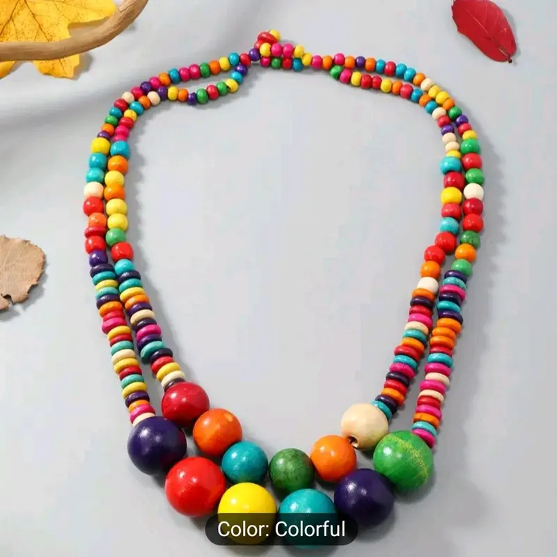 colorful wooden handmade beaded necklace for women 2