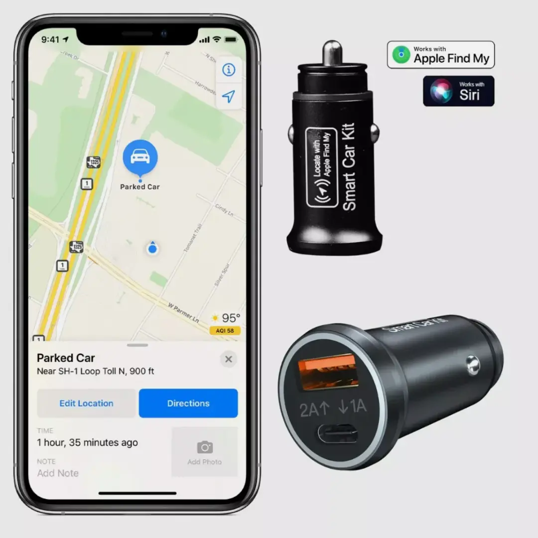 FindMyCar Hidden GPS Car Tracker with USB C Charging Ports, Anti-Loss Device with iOS Smart App for Car (Apple only) - No subscription required