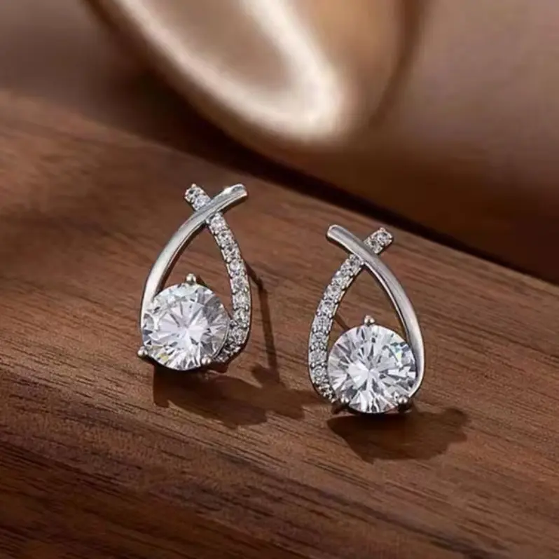 Fashion Cross Stud Earrings For Women Girls Korean Style Elegant Crystal Jewelry Ear Rings Fishtail Lady Earrings Gift 3