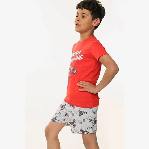 Dream Machine Boys Pyjamas Pjs - Red Grey - Ages 3-10 Years - Graphic Motorbike Design 2