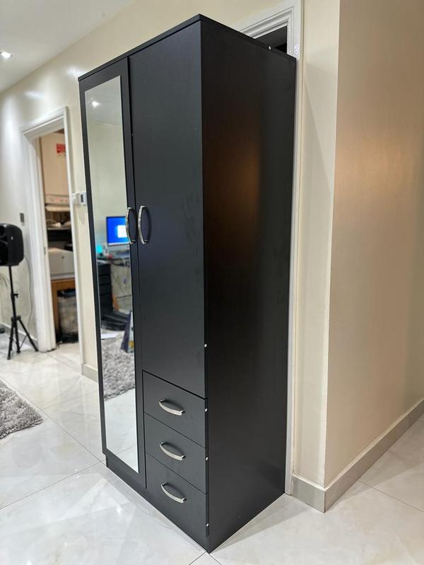 PALAKLOT 2 Door 3 Drawer Full-length Mirror Wardrobe | Modular Cabinet for Space Saving | Ideal Storage Organizer (Black) 6