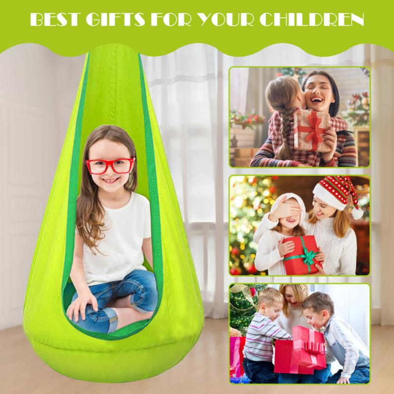 Kids Sensory Swing Indoor Oudoor Children Hammock Pod Swing w/ Inflatable Pillow 5