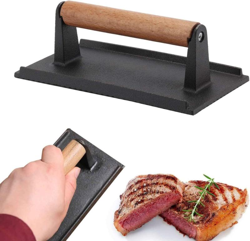 Product Introduction of Cast Iron Grill Steak Weight Bacon Press Flat BBQ Hamburger Meat Patty Cooking Kitchen Utensils 30