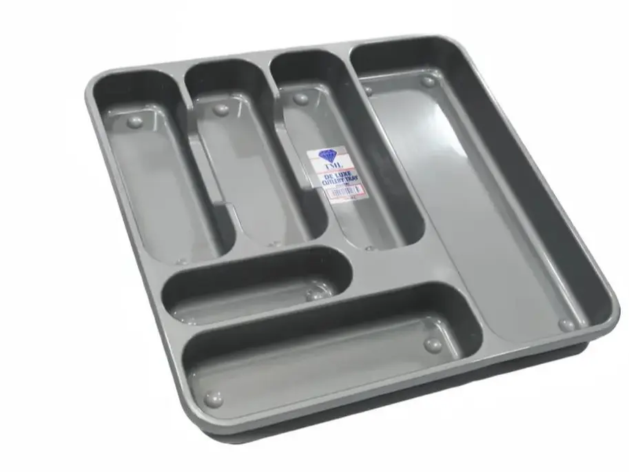 Large Silver Grey Cutlery Tray For Kitchen Tidy Drawer Organiser in Plastic Tray Plates Utensil