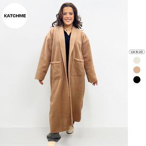 KatchMe Women's Trendy Solid Color Side Pocket Open-Front Long Cardigan,Fall & Winter Outerwear for Women,Lady Plain Casual Fashion Comfort Outfit