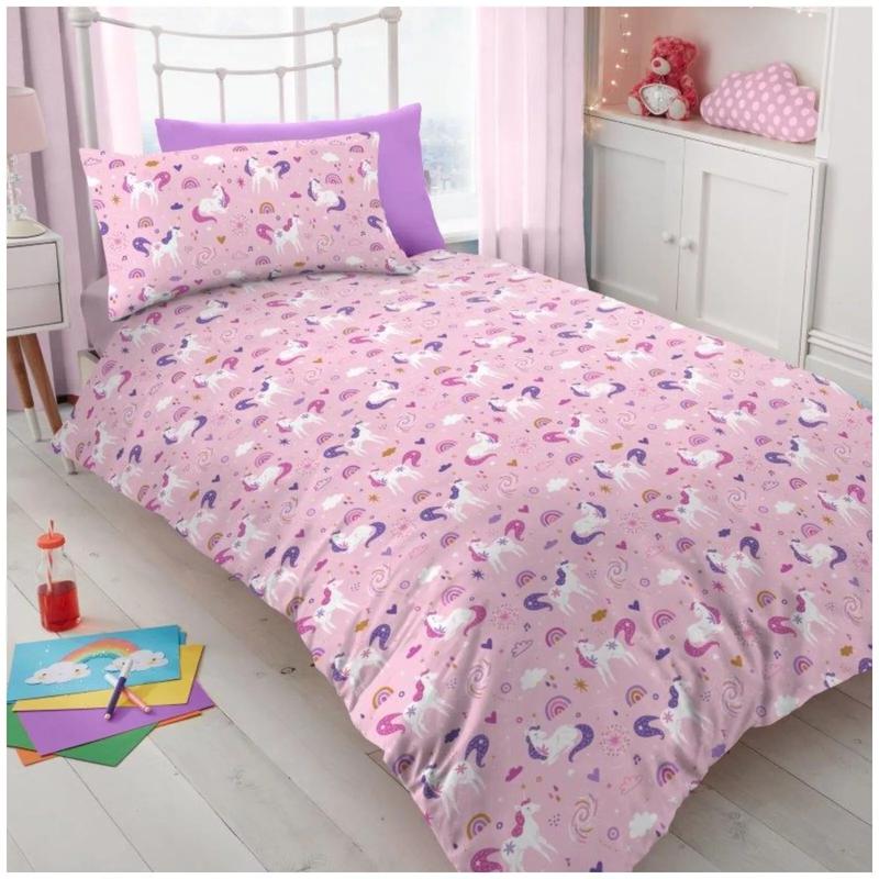 Boys & Girls Duvet Cover Set & Pillowcase Microfiber Kids Bedding Quilt Single BMX Stunts Dino Roar Gamer Boys Goal Blue Love Hearts Magical Unicorn Mermaids Ranbow Space Xmas Winter Patch 6