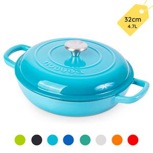 Shallow Cast Iron Casserole with Lid – Non Stick Dutch Oven Pot, Oven Safe up to 260° C – Sturdy Ovenproof Stockpot Cookware – Enamelled Cooking Pot – 4.7L, 32cm – by Nuovva