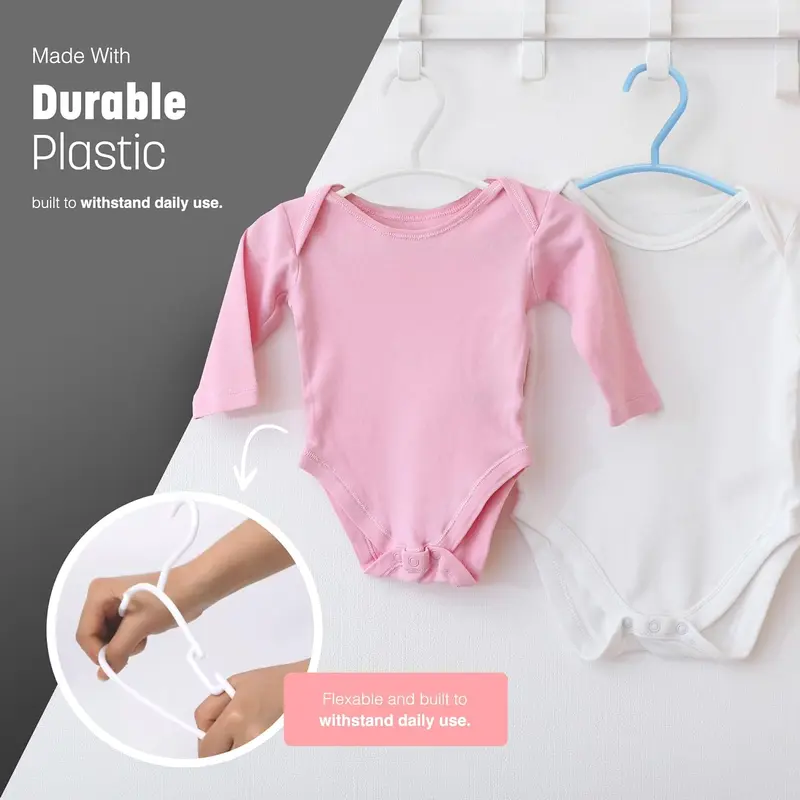 36 Pack Children's Hangers, Plastic, Nonslip Baby Coat Hangers, Space Saving Tubular Hangers, More Storage for Kids Children Clothes Dresses (White) Organiser Hanging 4