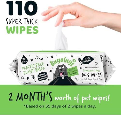 100% Plastic Free Biodegradable Dog Wipes - Full Body, Eye, Ear, Bum & Paws - 110 Count (Fragrance Free) for Sensitive Dog & Cat Grooming 2