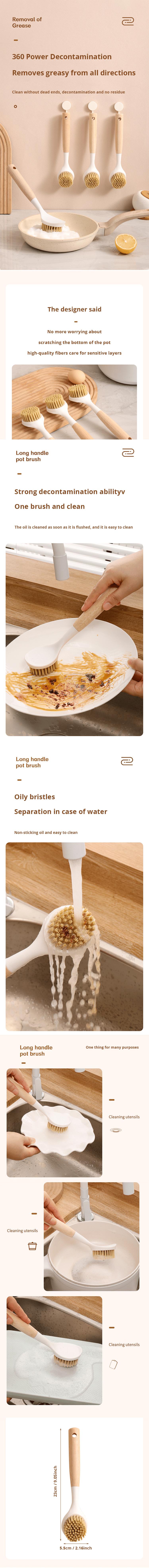 Product Introduction of 1Pcs Clean The Dishwashing Brush With Wooden Handle Not Hurt The Pot For Kitchen Dishwashers Kitchen For Home Use Cleaning Comfortable 20