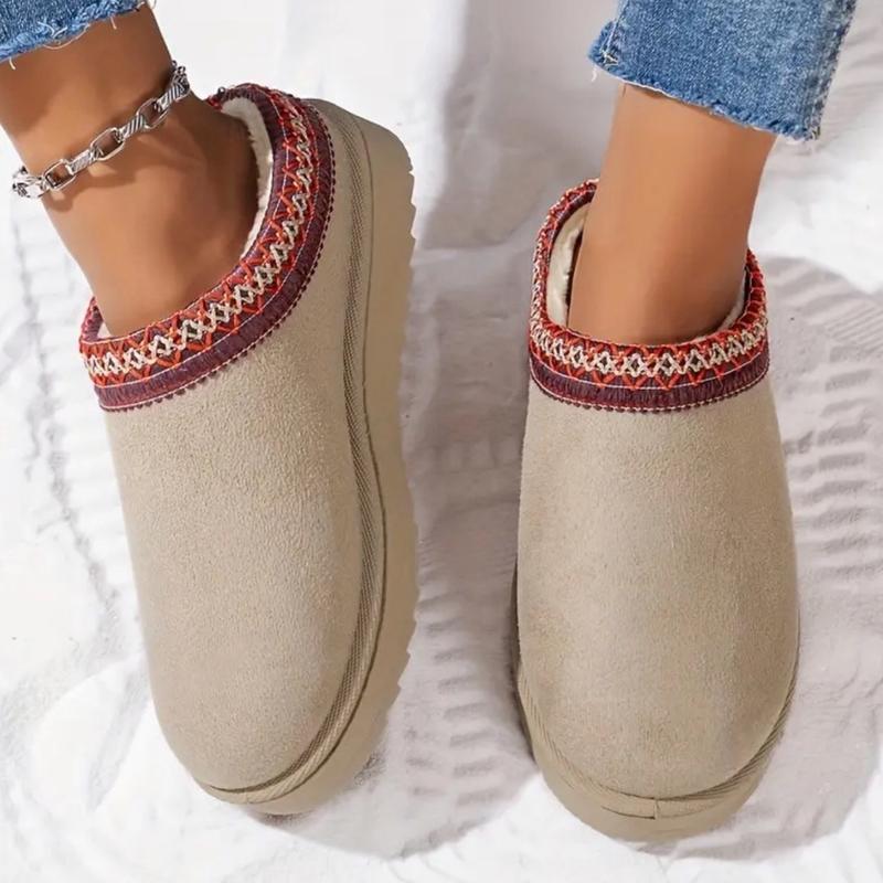 Autumn Winter Warm Suede Braided Outdoor W Slippers Fashion Genuine Leather Fluffy Fur Lining Shoes for Autumn Winter Flat Sole and Platform Sole 2 Styles Optional Women's Autumn Winter Warm Suede Braided Outdoor Slippers with Fluffy Fur Lining - Girl gif 7