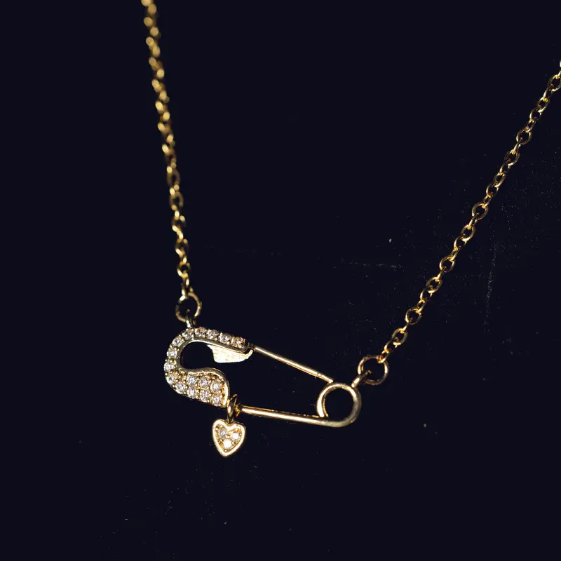 Gold Safety Pin Pendant Necklace, "Locked in My Heart" Symbol Necklace, Girlfriend Gift, Christmas Gift, Comes with a Beautiful Necklace Box, Tarnish-Resistant 4