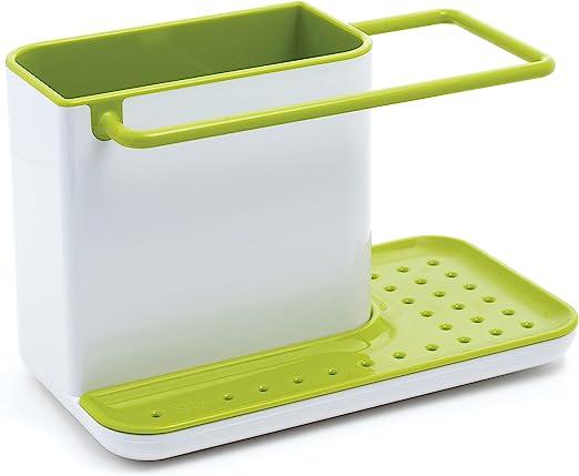 Caddy Kitchen Sink Area Organiser with Sponge Holder and Cloth Hanger - White/Green 1