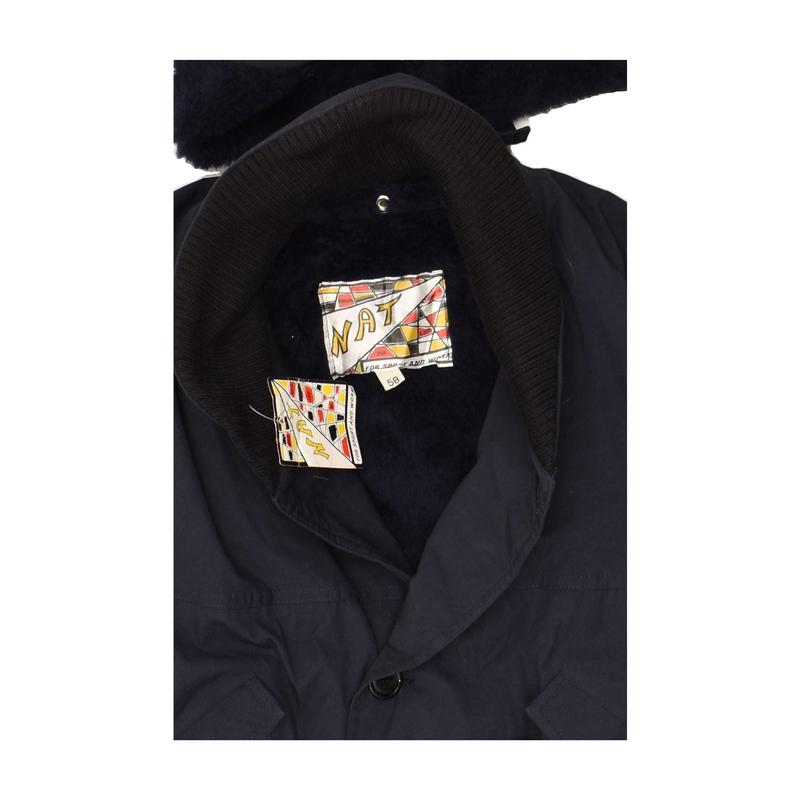 Pre-Owned VINTAGE Mens Hooded Overcoat UK 38 Medium Navy Blue Polyester 4