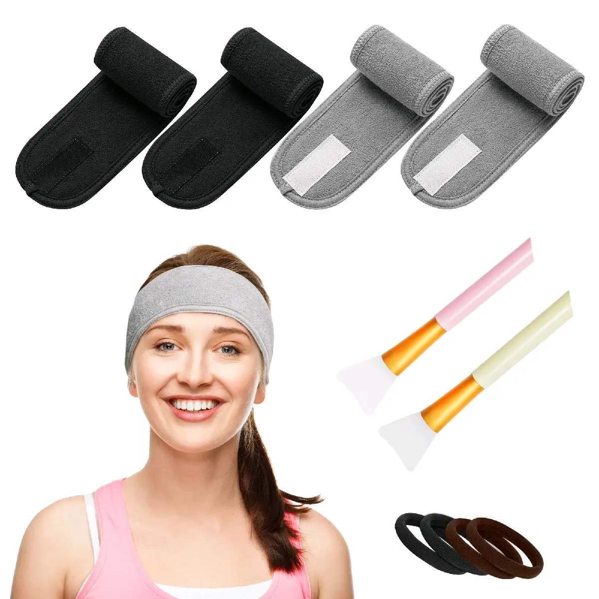 Spa Head Bands and Mask Applicator Set of 10 Pieces for Skincare Comfort - Facial Beauty Device Gentle - Silicon, Relaxing