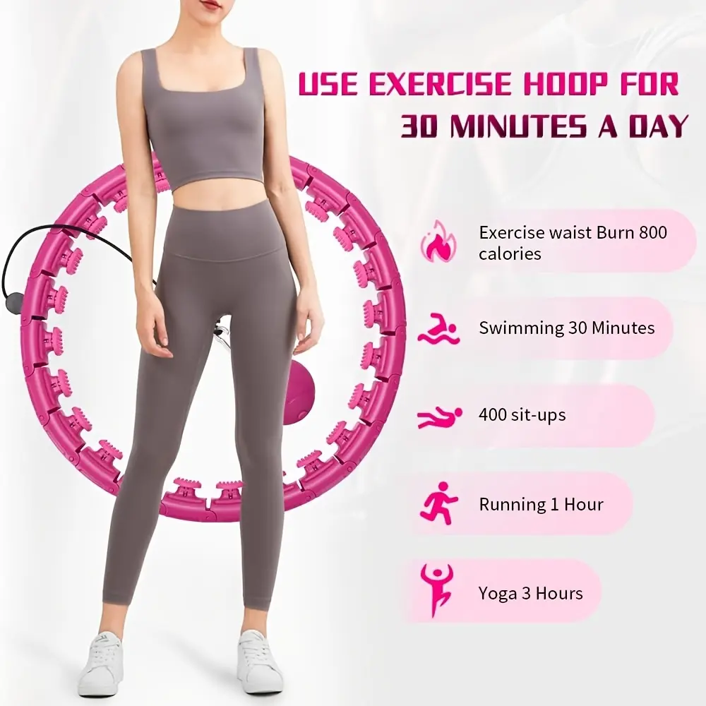 Weighted Hoola Exercise Fit Hoops Plus Size for Weight Loss, 2in 1 Weight Loss 24 Detachable Knots Fitness Abdomen Equipment Hoops Adjustable Auto-Spinning Ball for Adult
