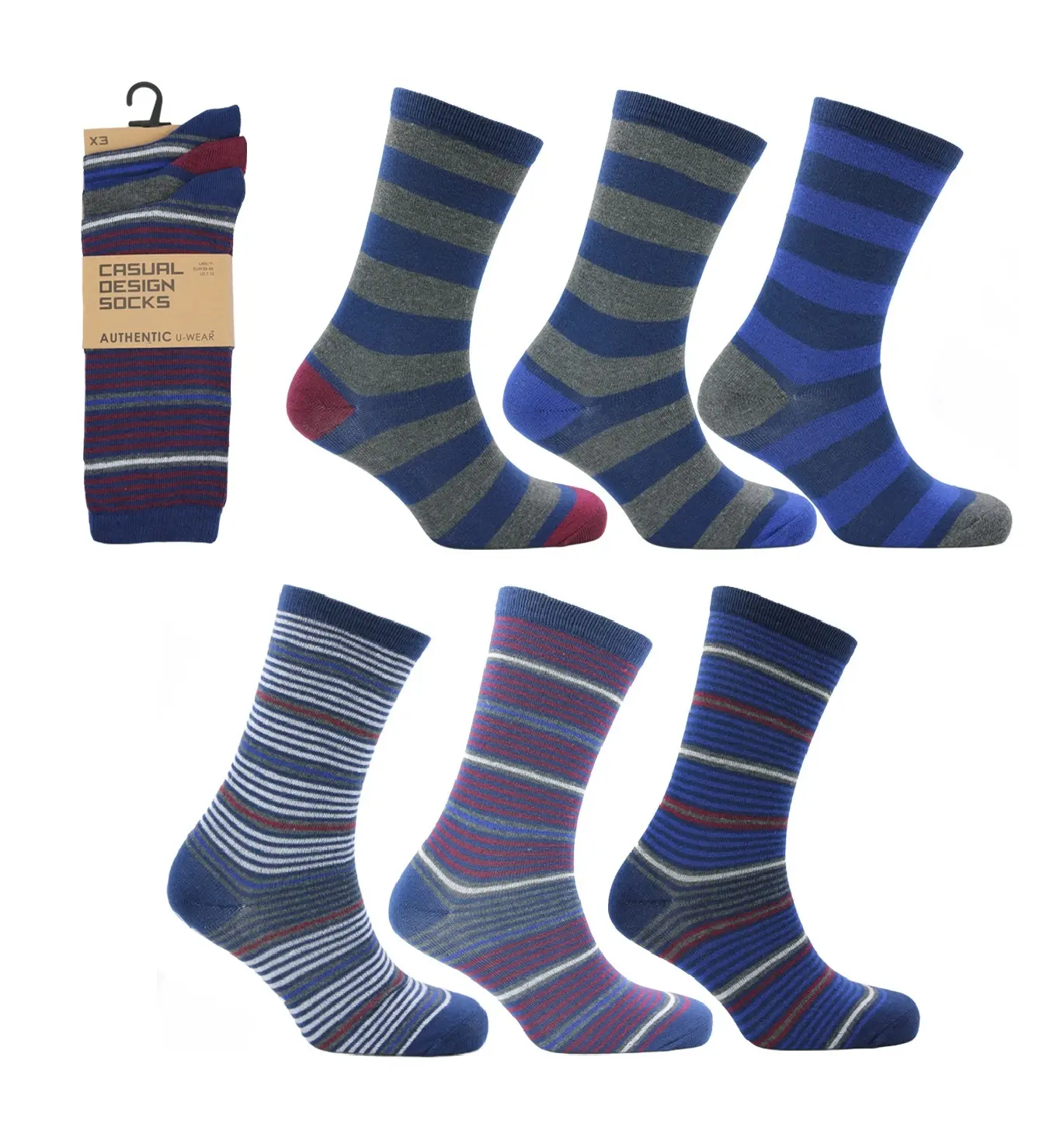 12 Pairs Mens Casual Socks, Stripped Design, Amazing Value, Size UK 6-11, EU 39-45. US 7-12 Fabric Menswear