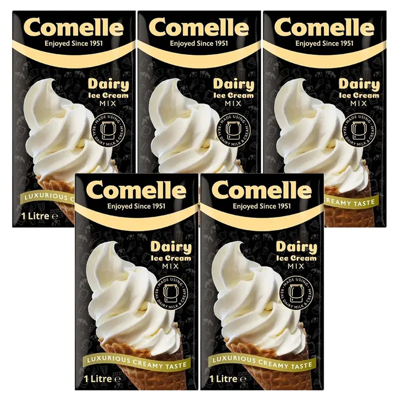 5 x 1L Comelle Ice Cream Mix Creamy Soft Instant Ready to Freeze UHT Long Life 0